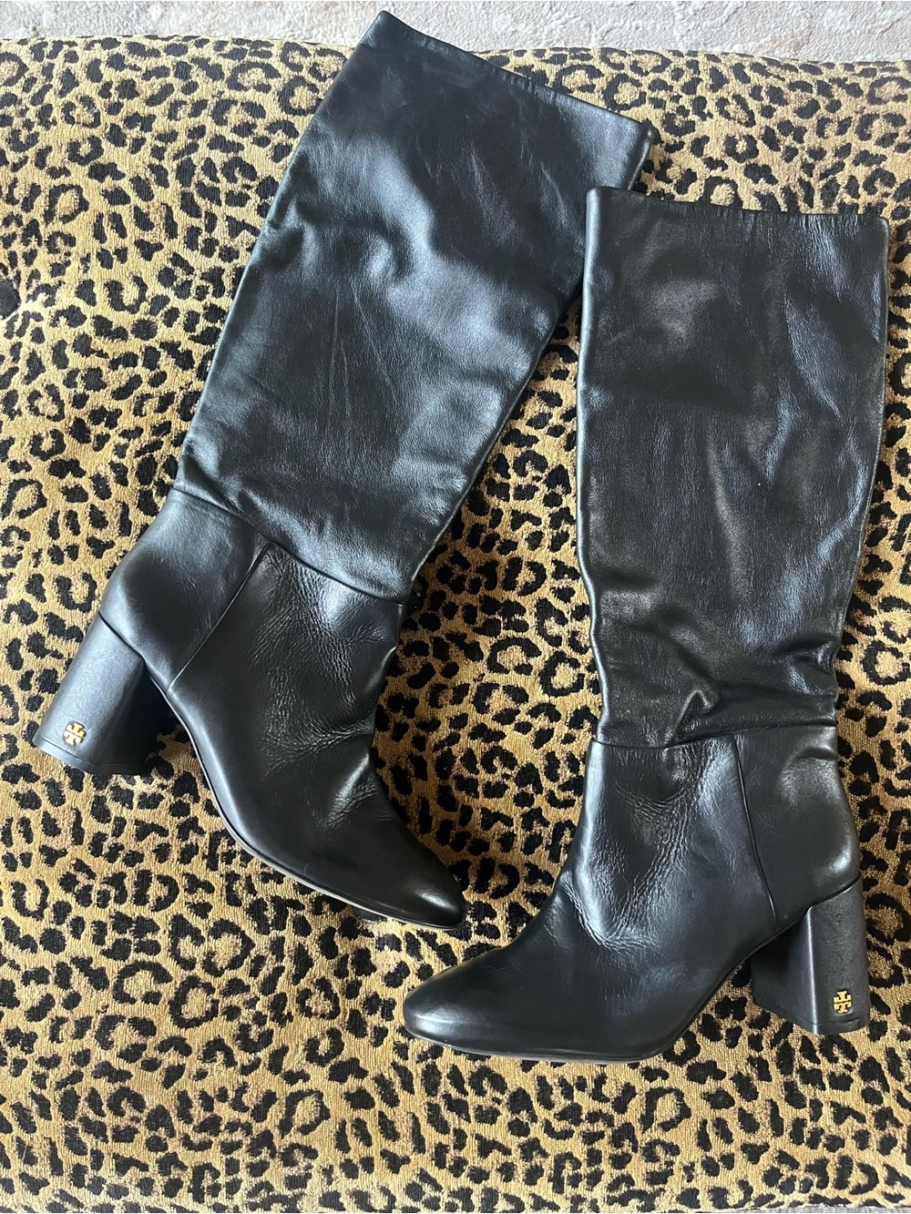 Tory Burch Boot Womens Black Brooke Slouchy Leather Knee High Riding SZ 9.5